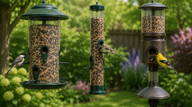 Illustration comparing three different bird feeder brand approaches
